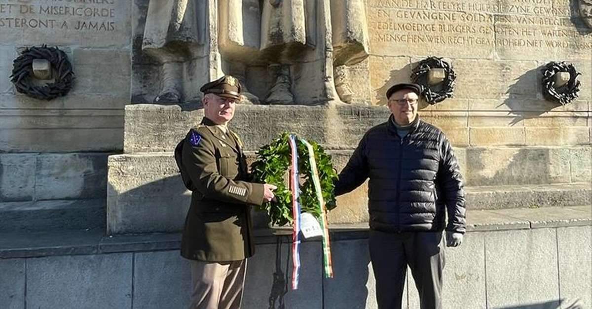 Bob Kahn posing with soldier at an Irish Wreath Ceremony