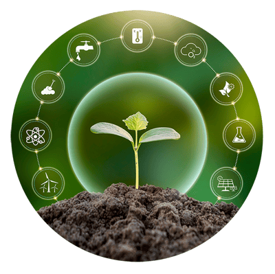 seedling in dirt with ESG icons